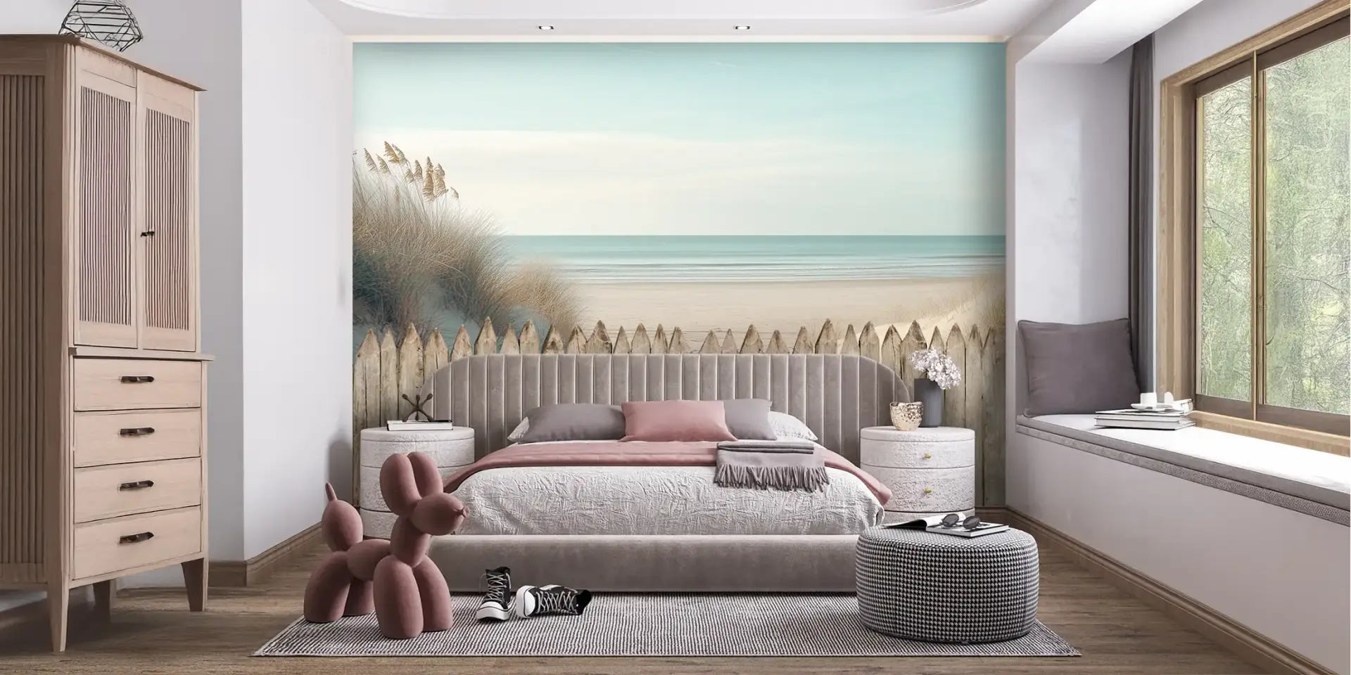 Toile tendue murale Palissade de plage, posée dans un intérieur