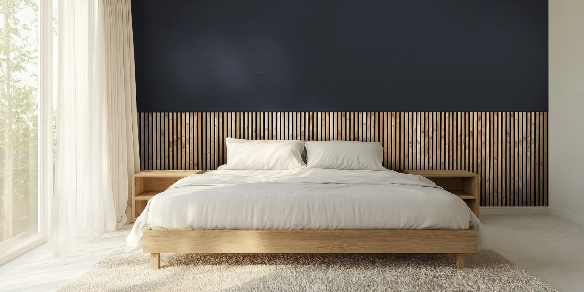 Toile tendue murale Claire-voie marine, posée dans un intérieur