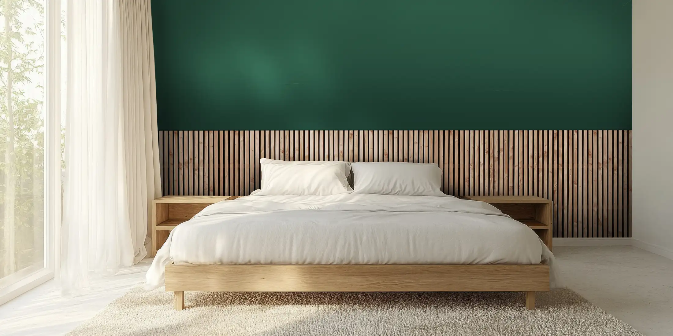 Toile tendue murale Claire-voie Vert émeraude, posée dans un intérieur