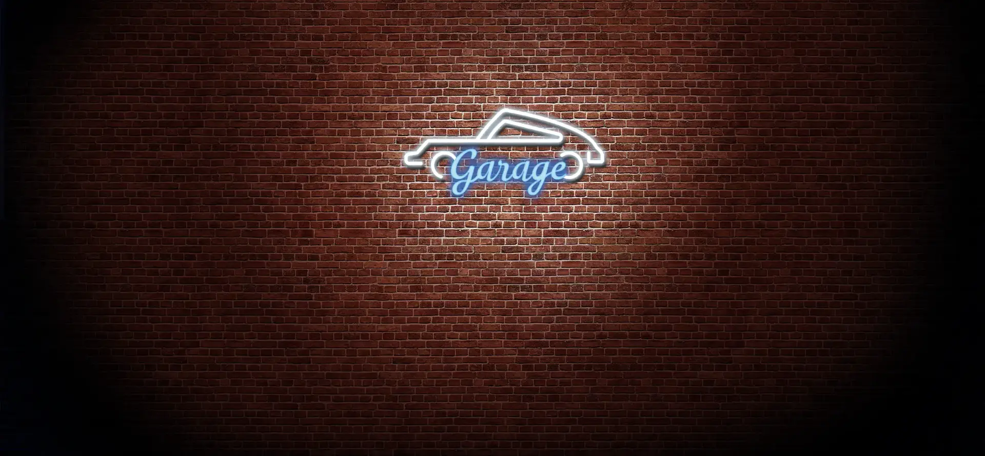 Toile tendue murale Garage VINTAGE, posée dans un intérieur