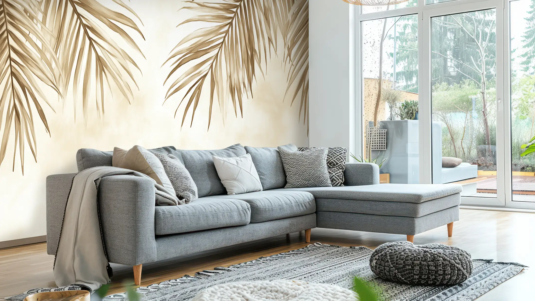 Toile tendue murale Sepia palmers, posée dans un intérieur
