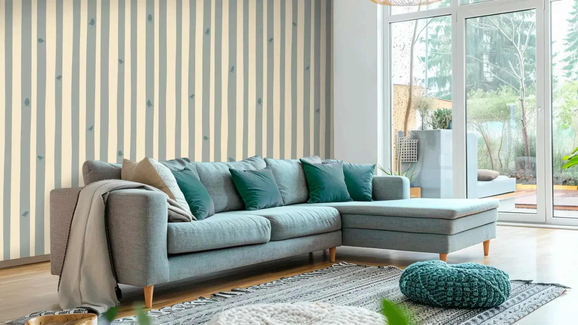 Toile tendue murale Moineaux perchés, posée dans un intérieur