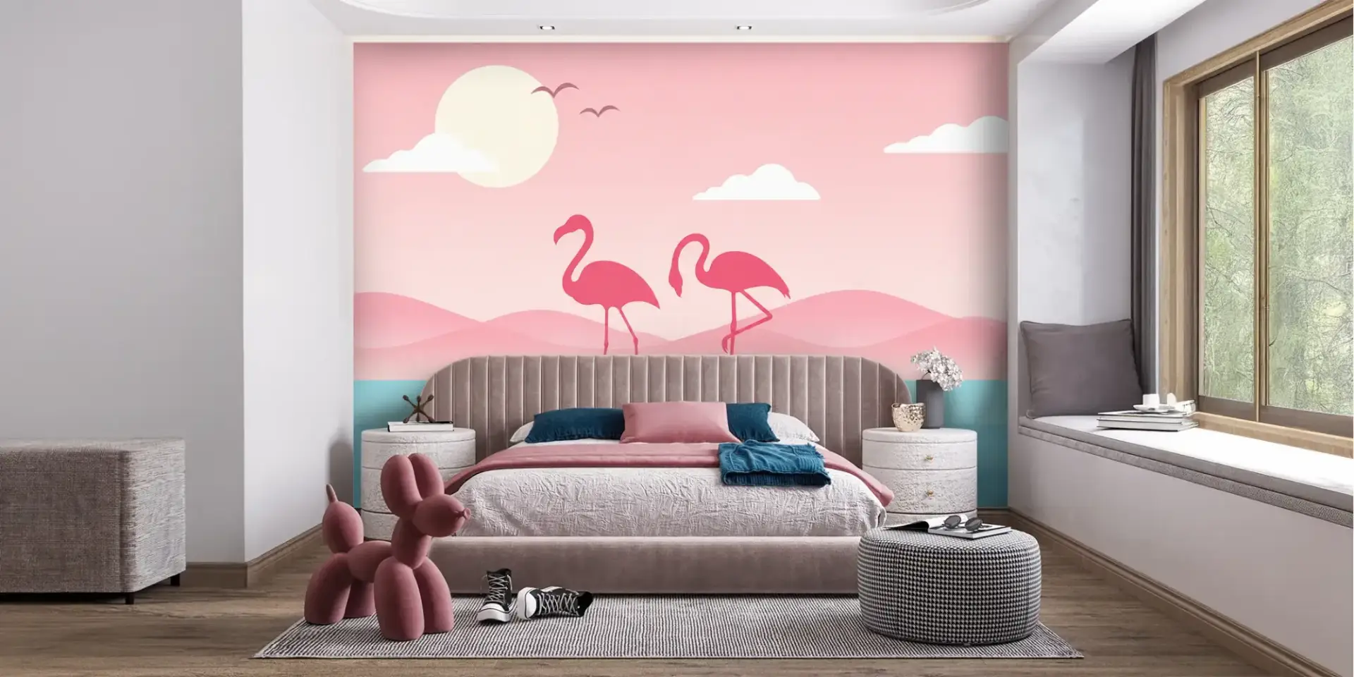 Toile tendue murale Virée exotique, posée dans un intérieur